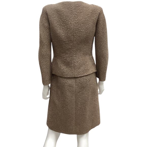 Oscar De La Renta Pink Label Set Women’s Size 4 Jacket+Dress Sparkly Thread Tan - Picture 5 of 7